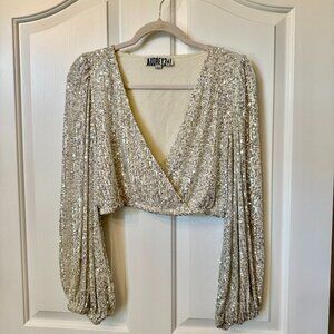 Cropped Crossover Sequin Top